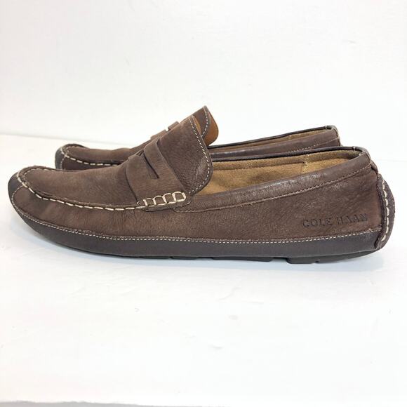 COLE HAAN - Men's Brown Leather Wyatt Penny Drivers Bracken Loafers - 9M - Picture 4 of 7